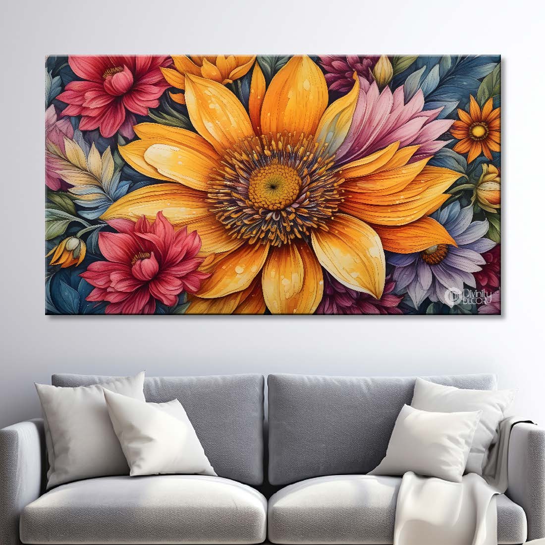 Yellow and Red flowers textured painting - Design - Flower-2