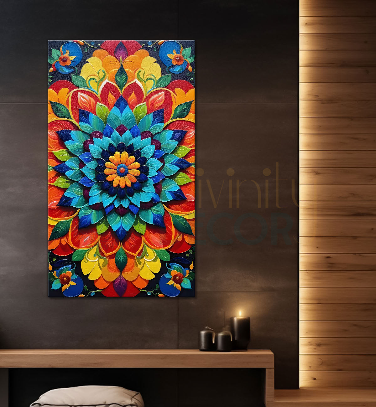 Colourful flower in mandala design textured painting - Flower-V-2