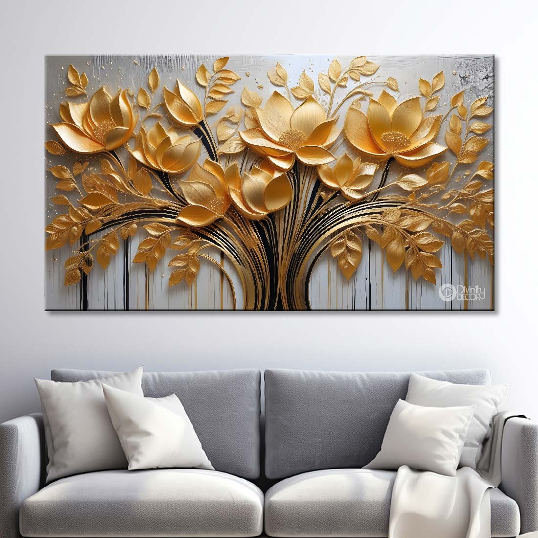 Golden flowers textured painting - Design - Flower-3