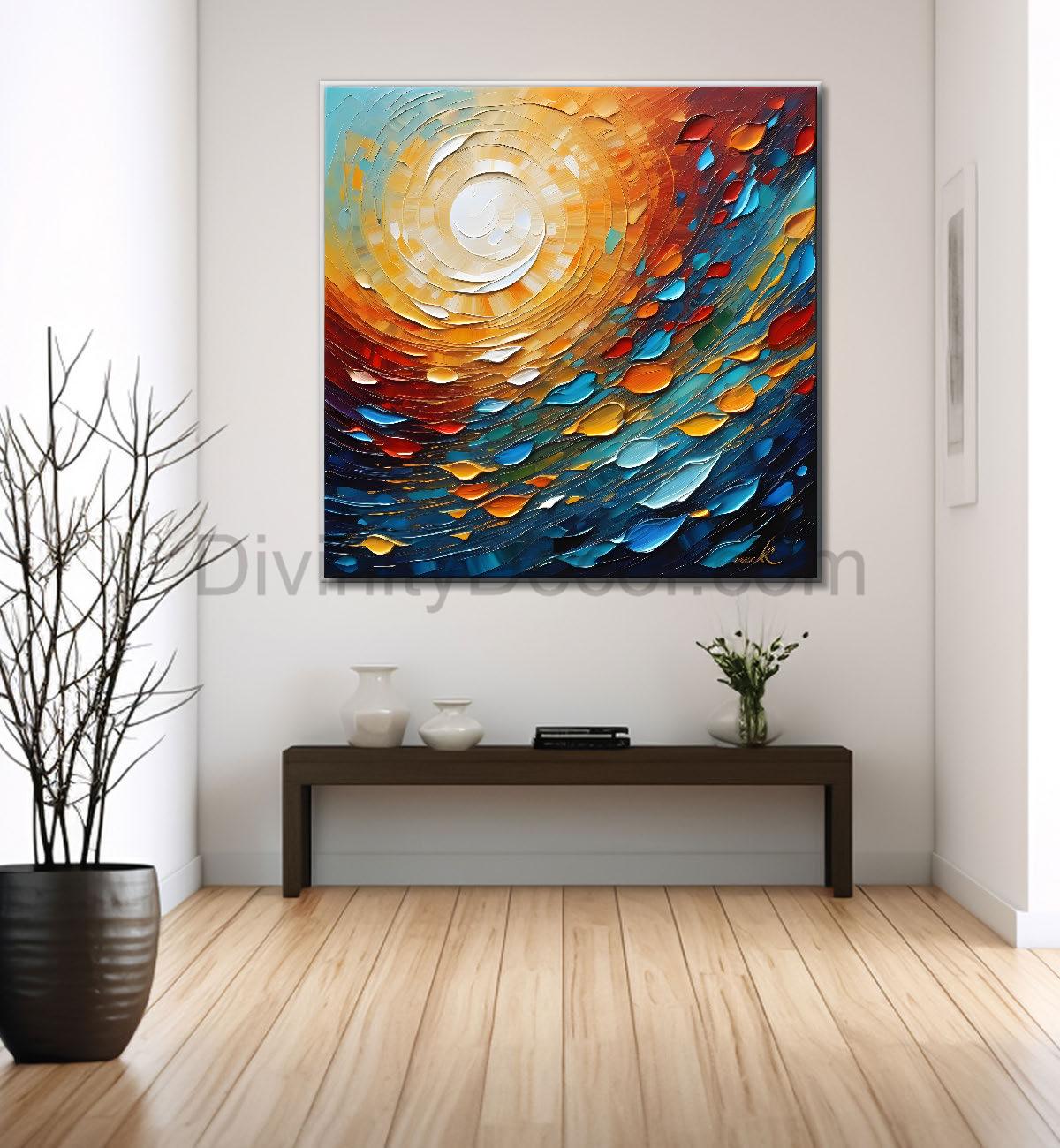Sun in colourful background painting Canvas Painting 24X24 - Nature Art -S-3