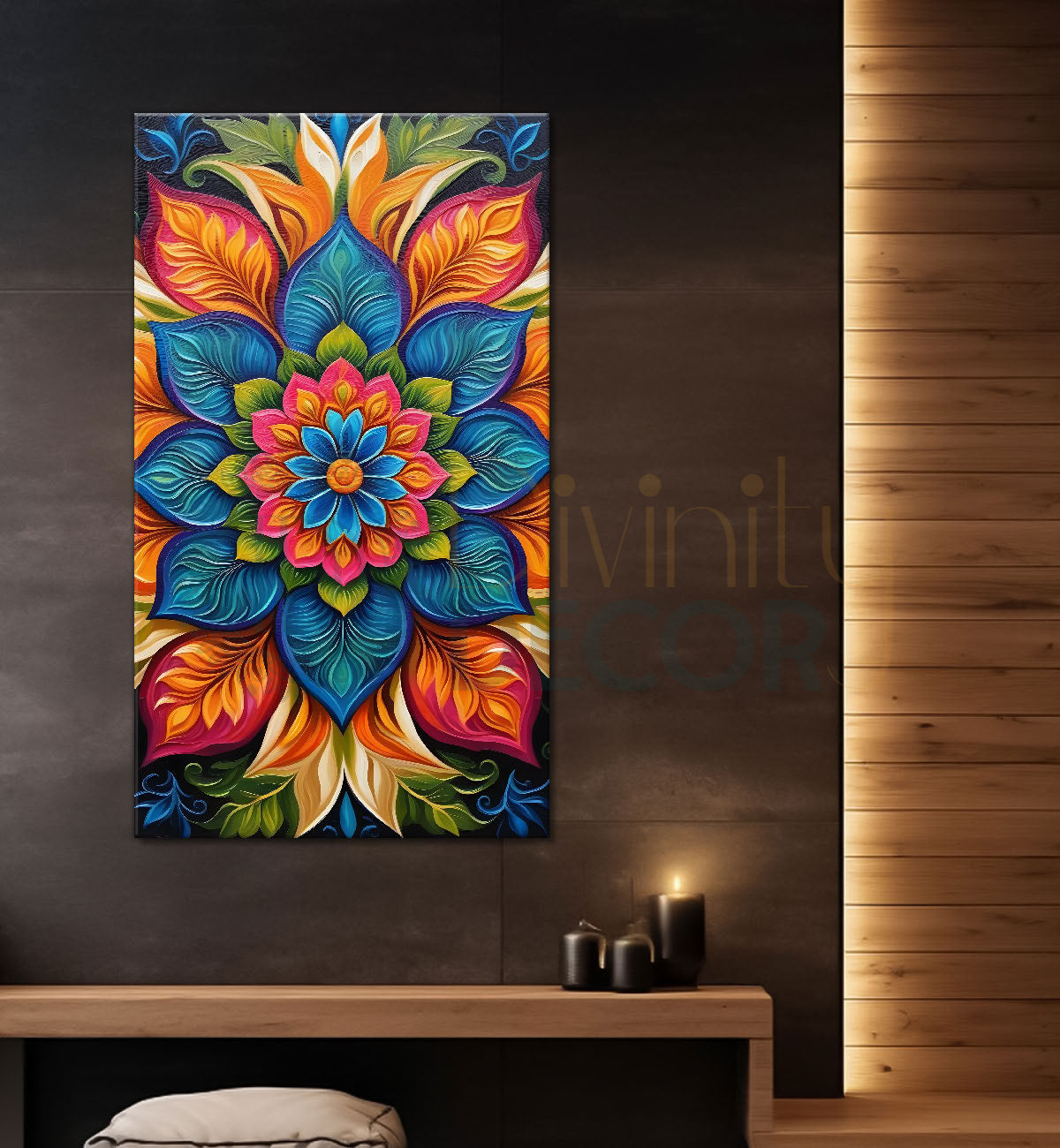 Colourful flower in mandala design textured painting - Flower-V-3