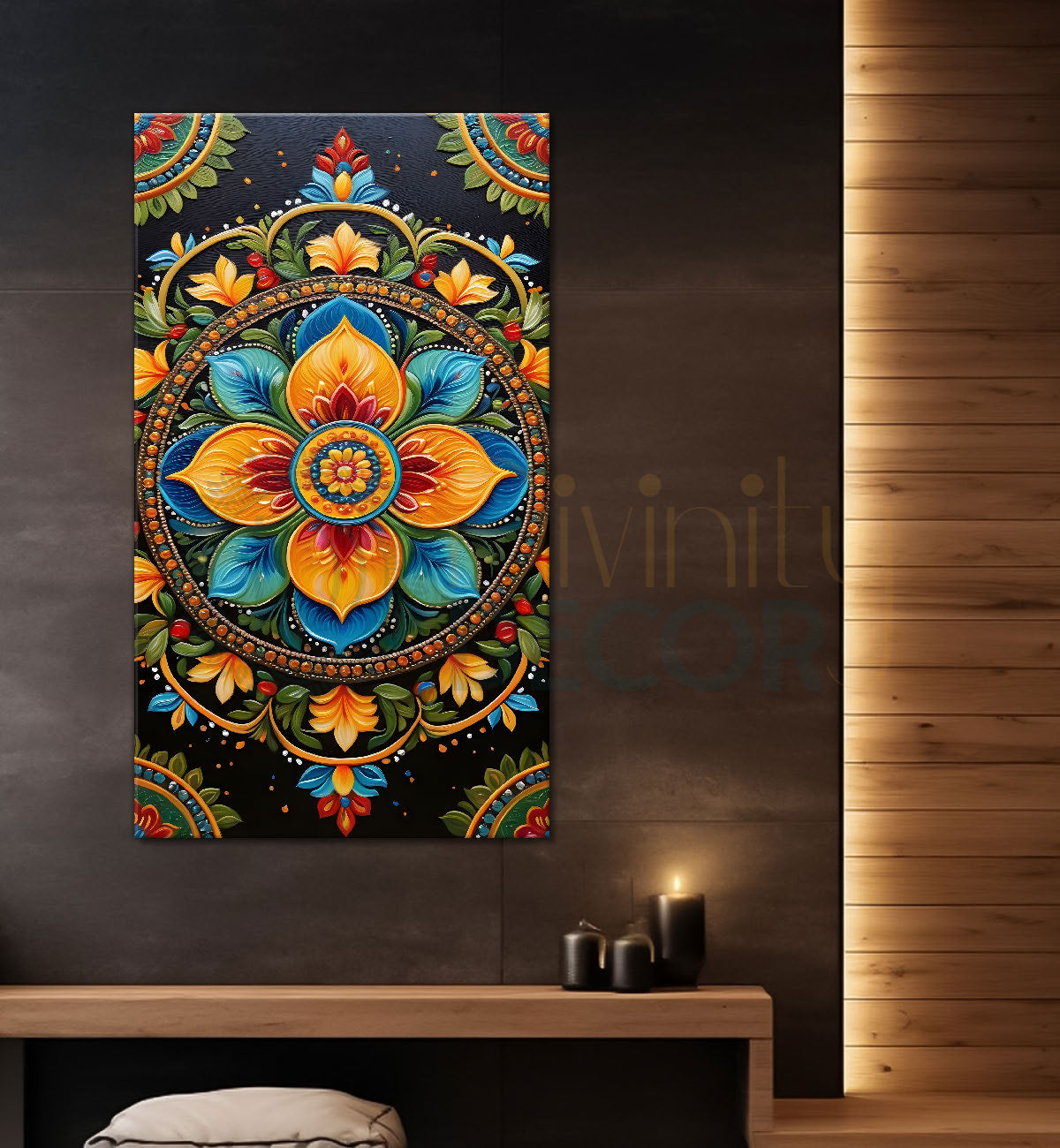 Colourful flower in mandala design textured painting - Flower-V-4