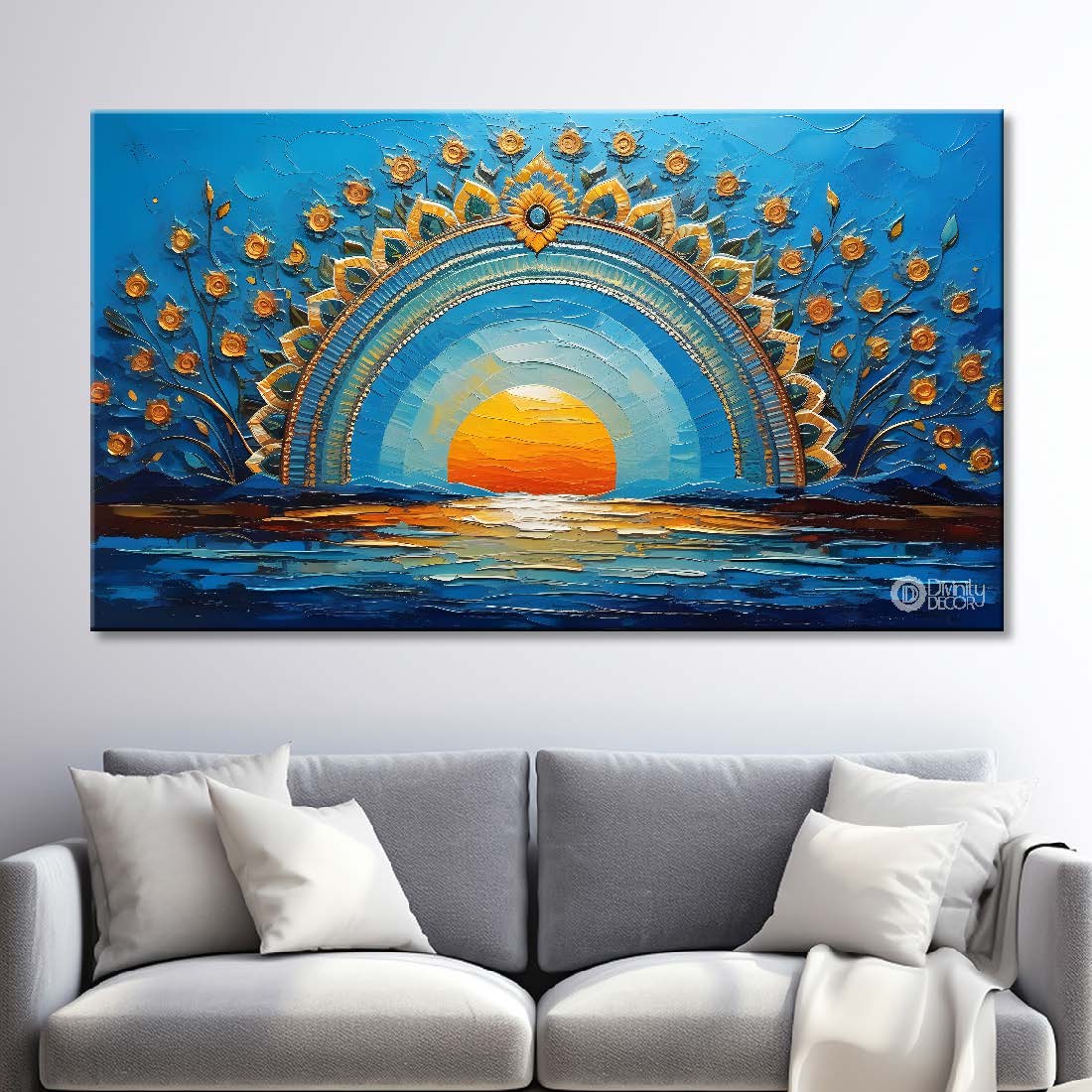 Golden flowers rainbow with sunset textured background - Design - Flower-5