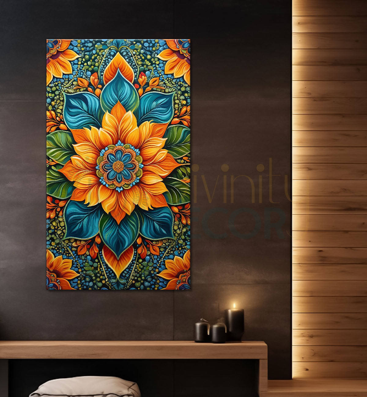 Colourful flower in mandala design textured painting - Flower-V-5