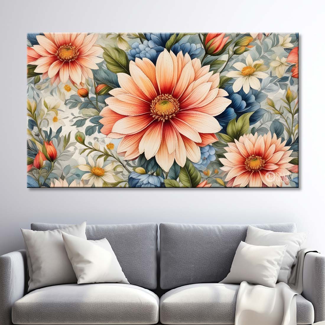 Pink flowers with light textured painting - Design - Flower-6