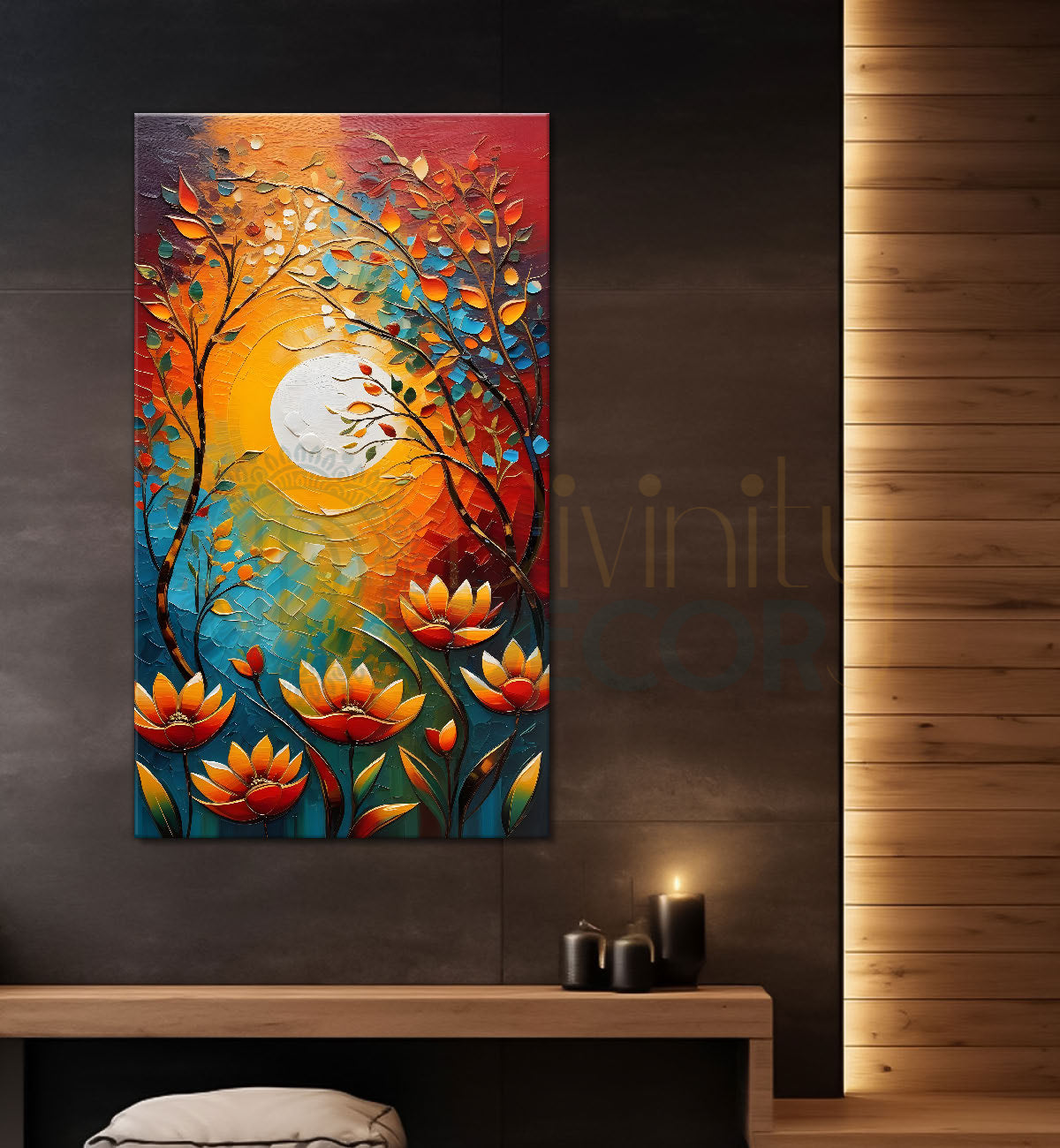 Colourful flowers with sunset textured painting - Flower-V-6