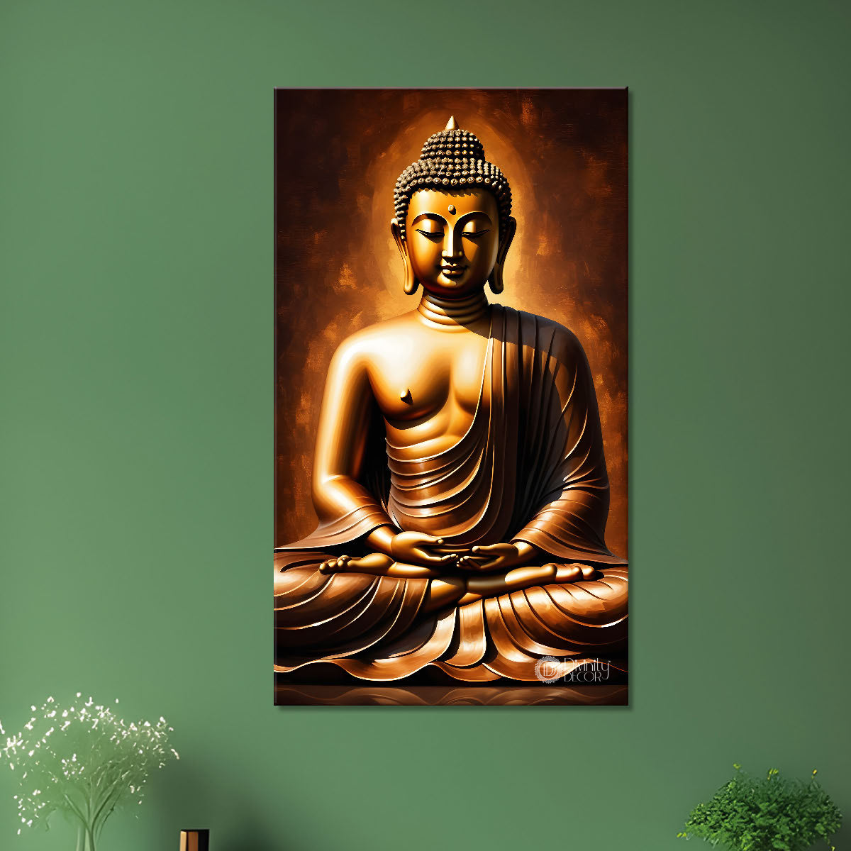 Golden buddha with dark background textured painting - Buddha-V-6