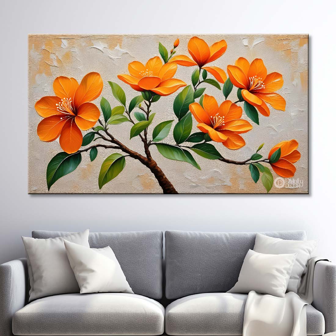 Orange flowers with light textured painting - Design - Flower-7