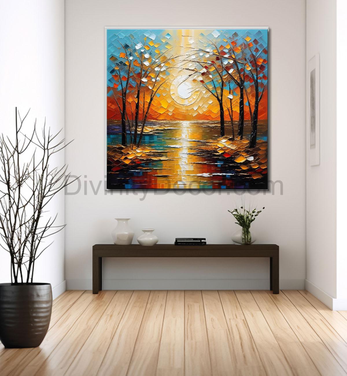 Yellow tree with blue background painting Canvas Painting 24X24 - Nature Art -S-7