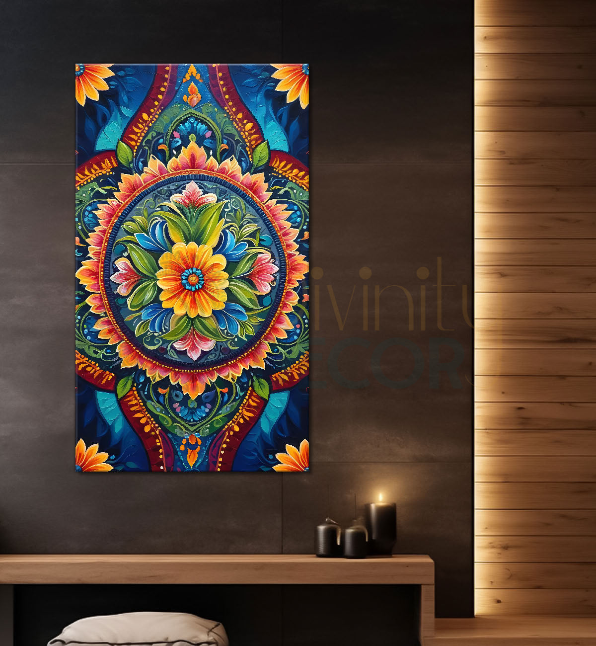 Colourful flower in mandala design textured painting - Flower-V-7