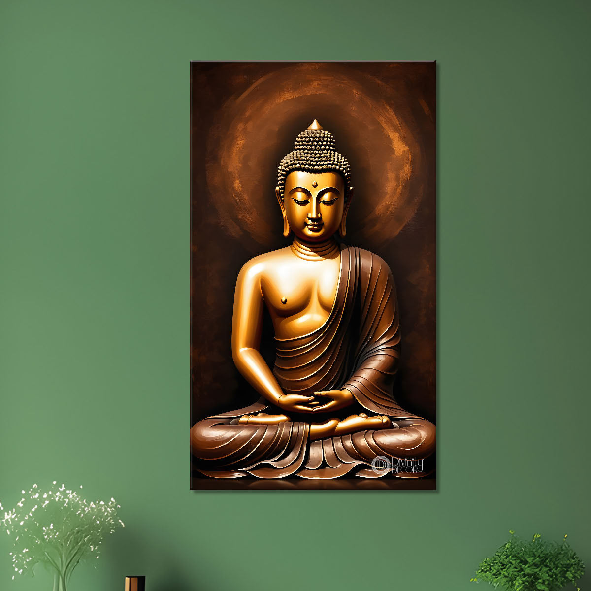 Golden buddha with dark background textured painting - Buddha-V-7