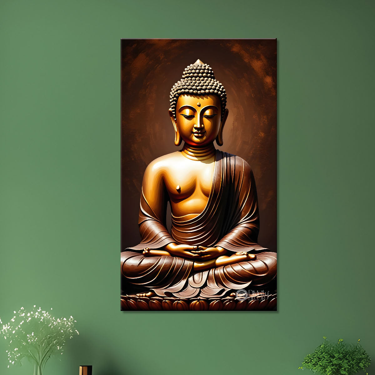 Golden buddha with dark background textured painting - Buddha-V-8