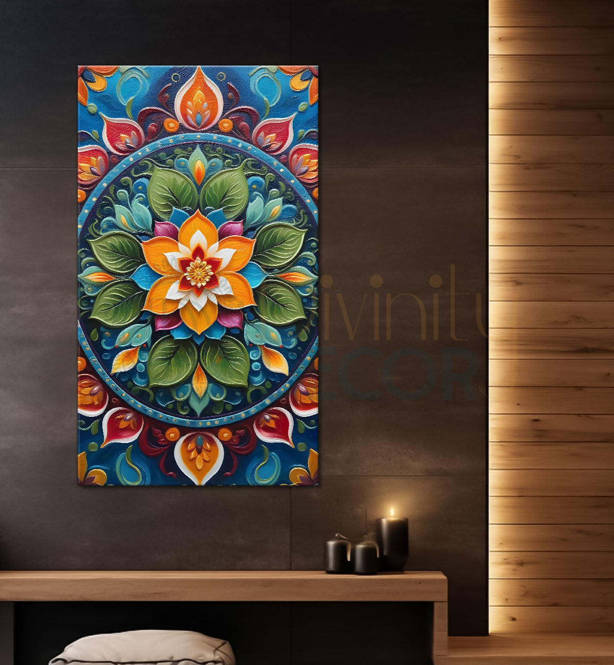 Colourful flower in mandala design textured painting- Flower-V-8