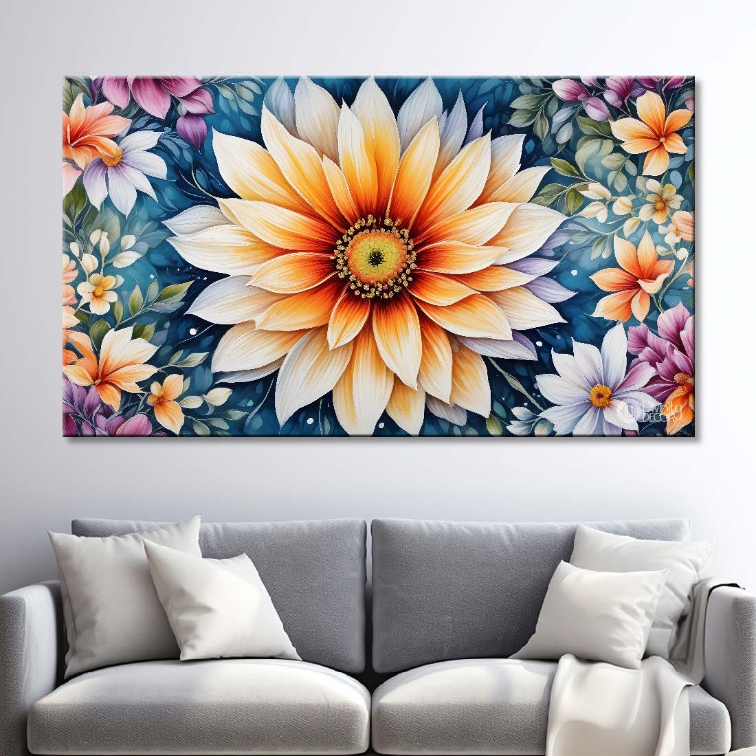 White flowers with blue textured painting - Design - Flower-9