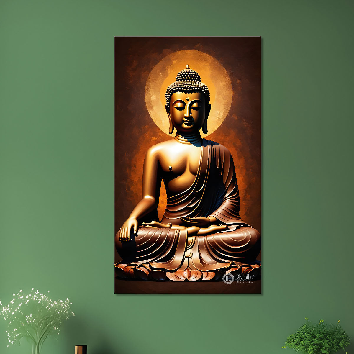 Golden buddha with dark background textured painting - Buddha-V-9