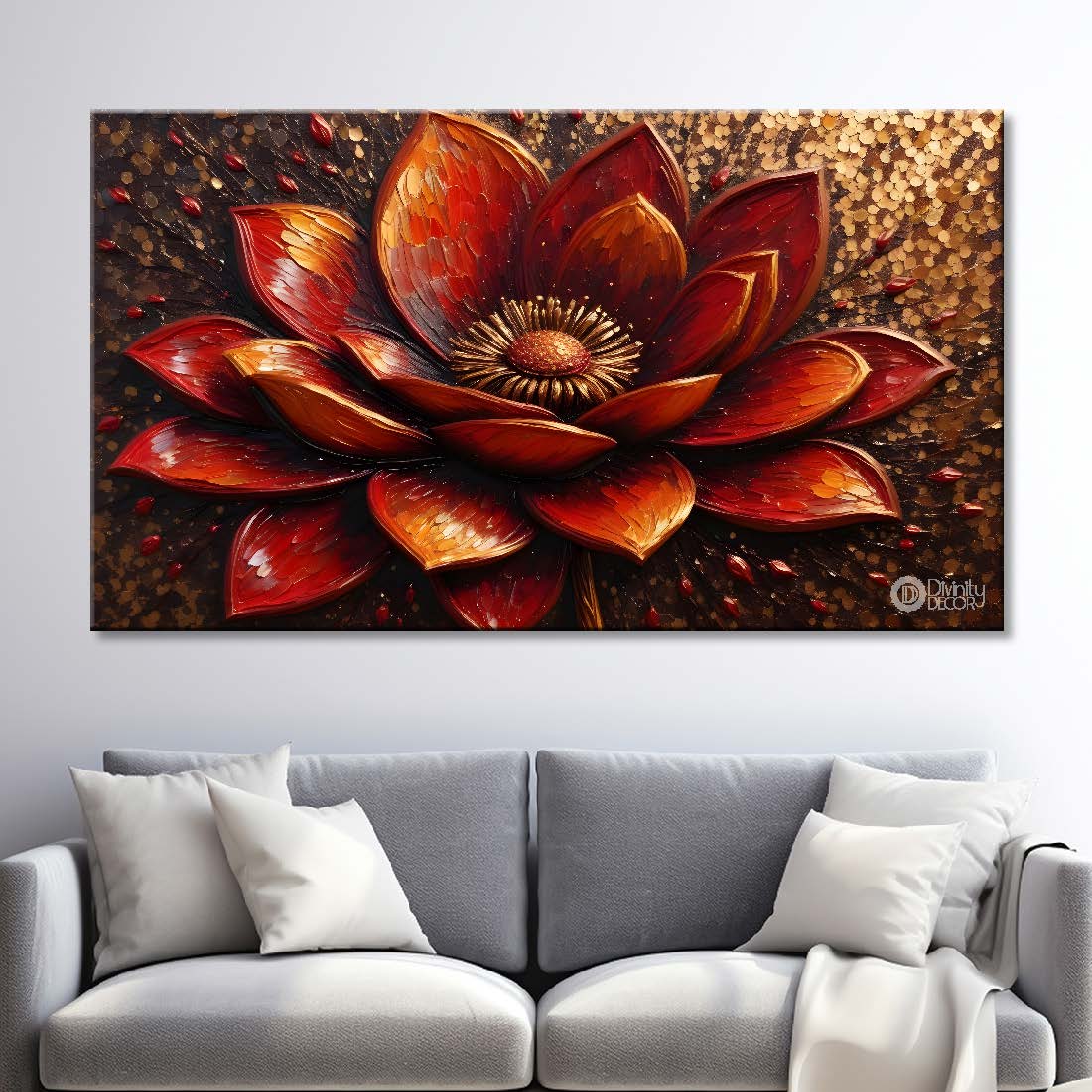 Red flower textured painting - Design - Flower-11