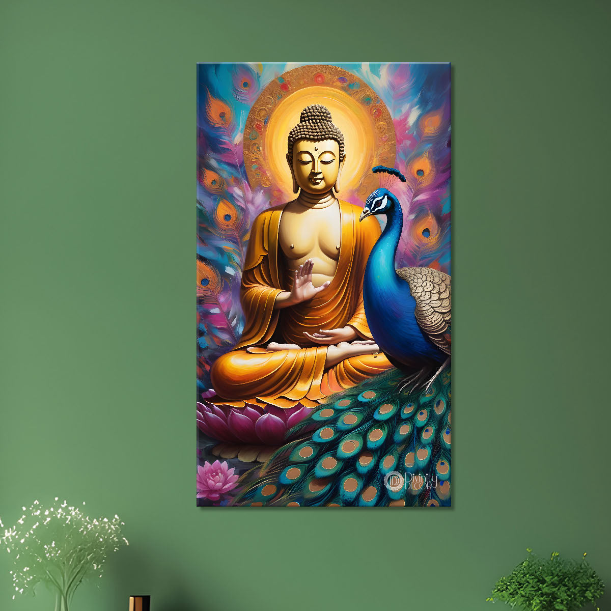 Golden buddha with colourful background textured painting- Buddha-V-11