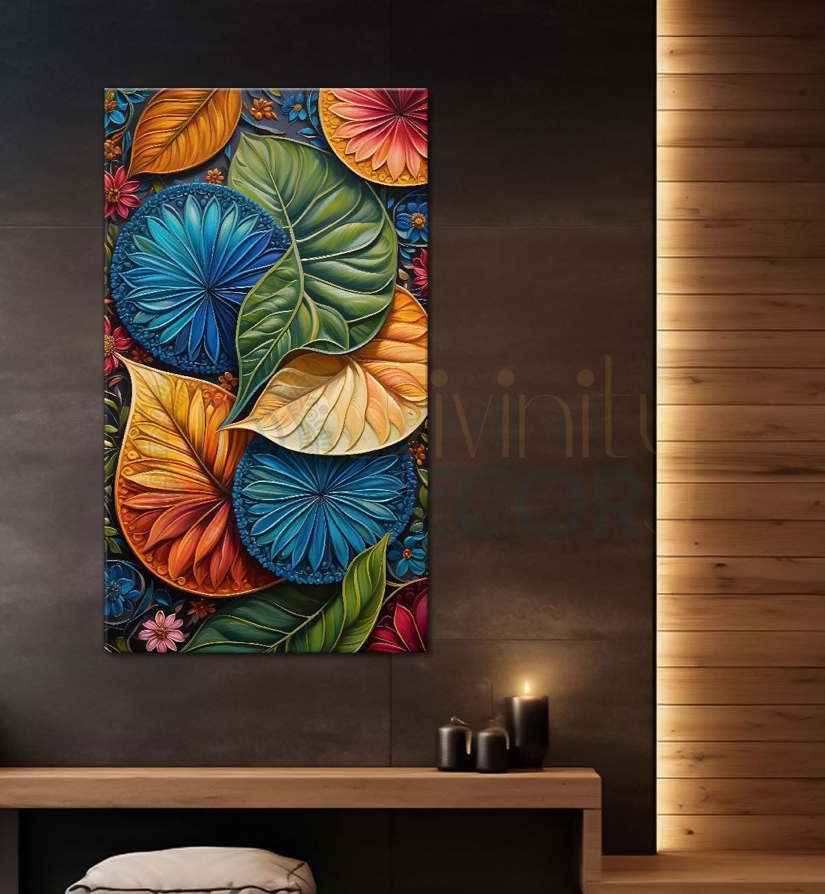 Colourful leaves textured painting - Flower-V-11
