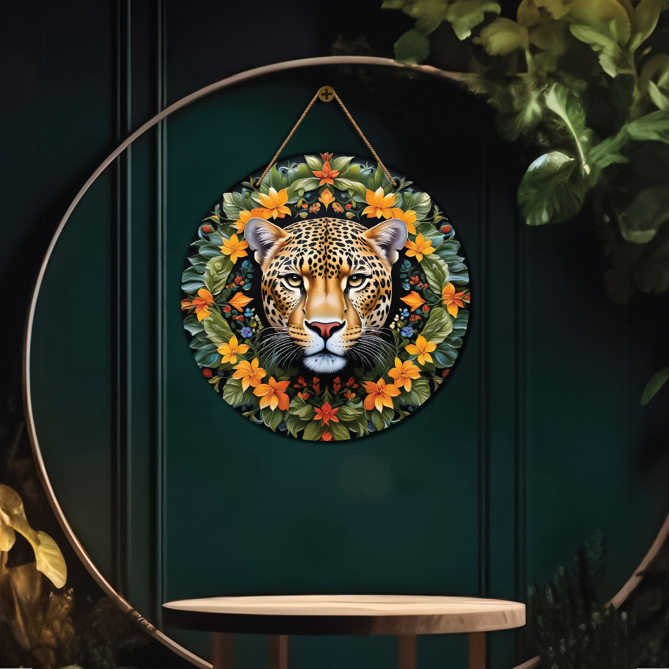 Tiger in floral mandala Round Wooden Wall Hanging for wall Décor - Design - 12