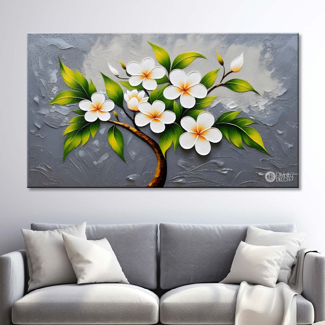 White flowers with grey textured painting - Design - Flower-14