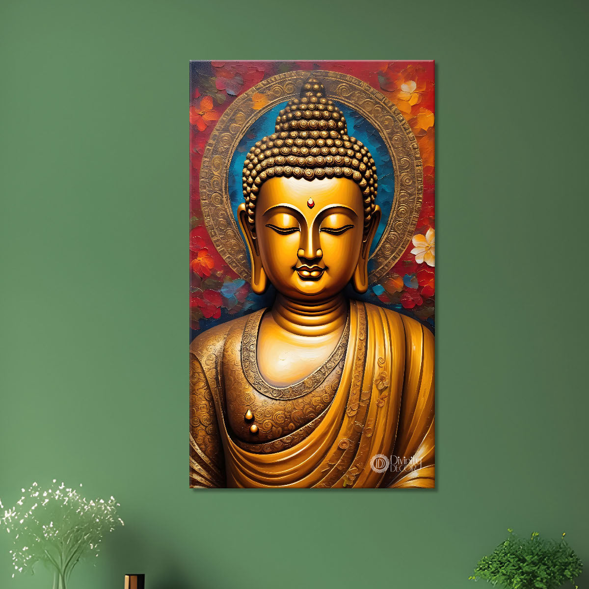 Golden buddha with colourful background textured painting- Buddha-V-14