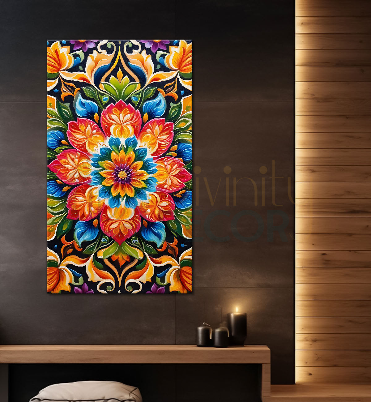 Colourful flower in mandala design textured painting - Flower-V-14