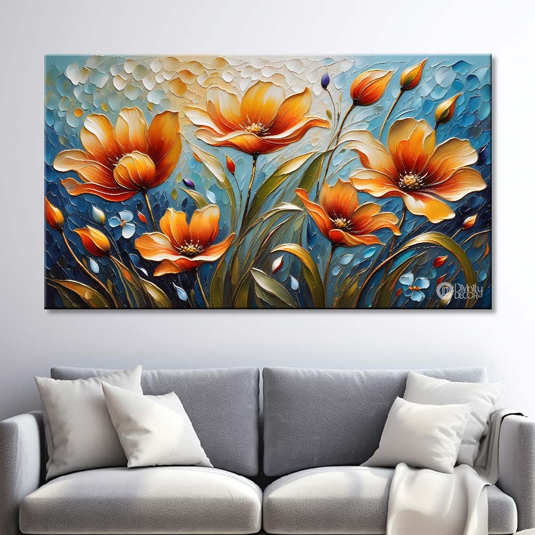 Orange flowers with light textured painting - Design - Flower-15