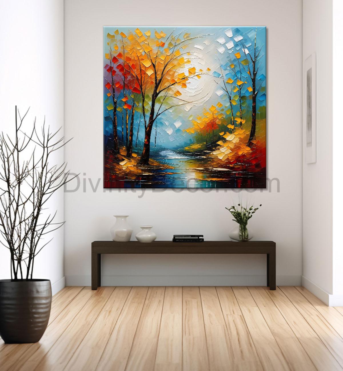 Orange trees in blue background natural art painting Canvas Painting 24X24 - Nature Art -S-15