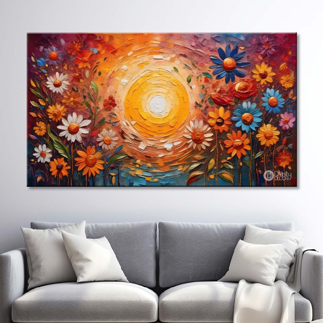 Colorful flowers with sunset  textured painting - Design - Flower-16