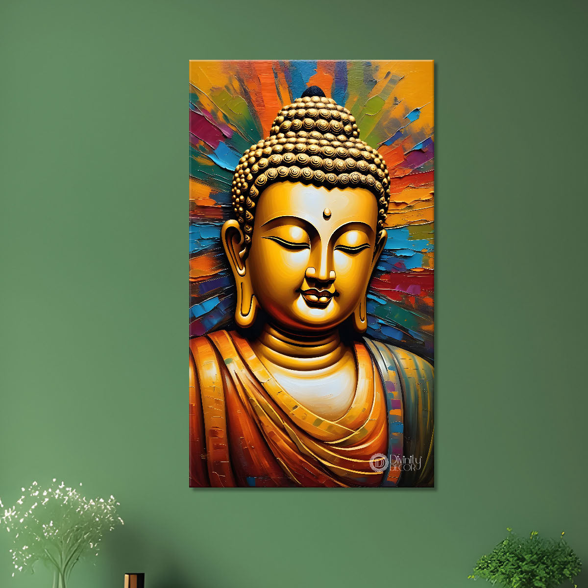 Golden buddha with colourful background textured painting- Buddha-V-16