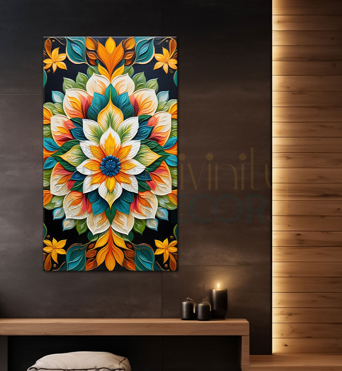 Colourful flower in mandala design textured painting - Flower-V-17