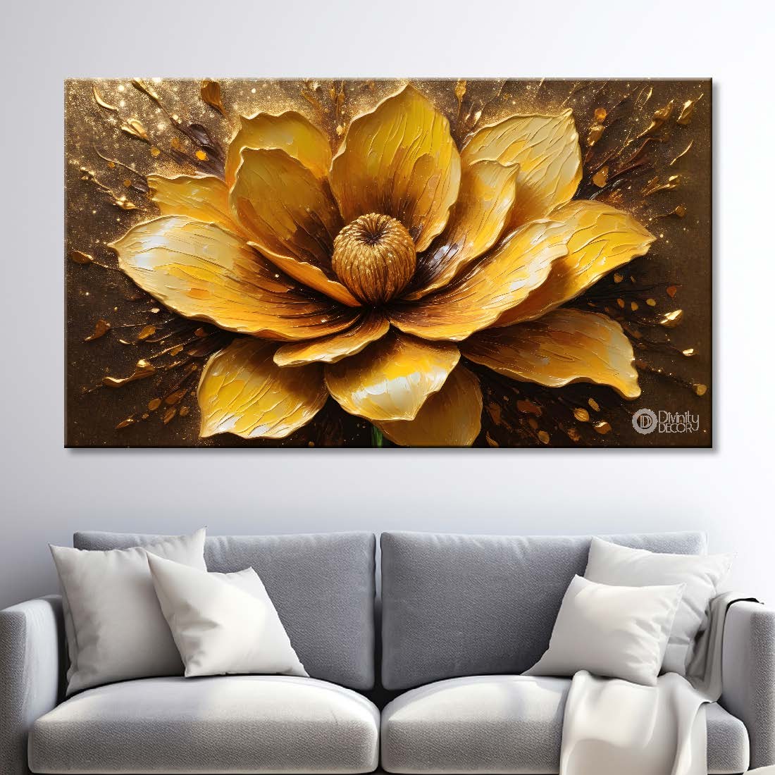 Golden flower textured painting - Design - Flower-18