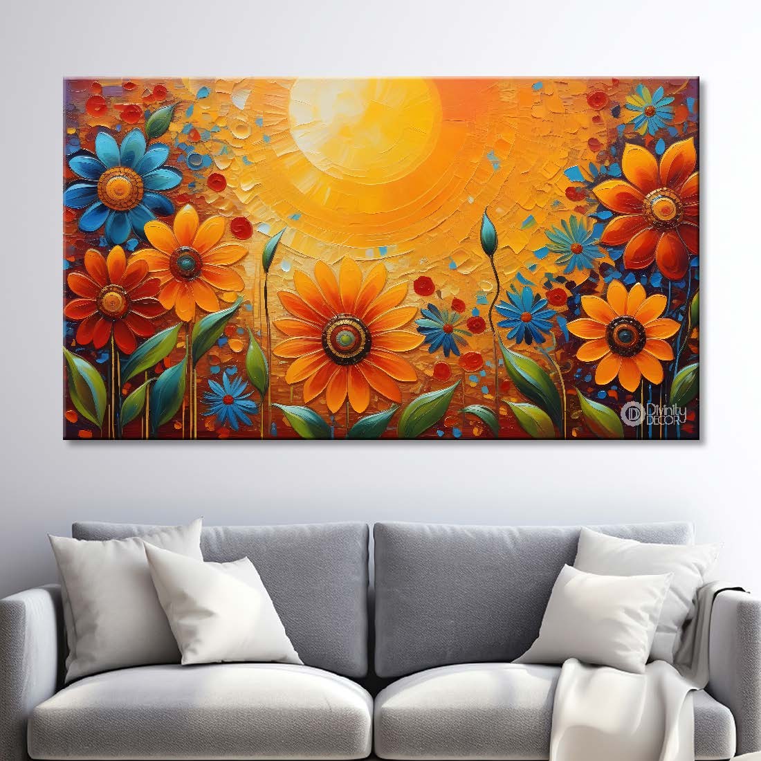 Colorful flowers with sunrise textured painting - Design - Flower-19