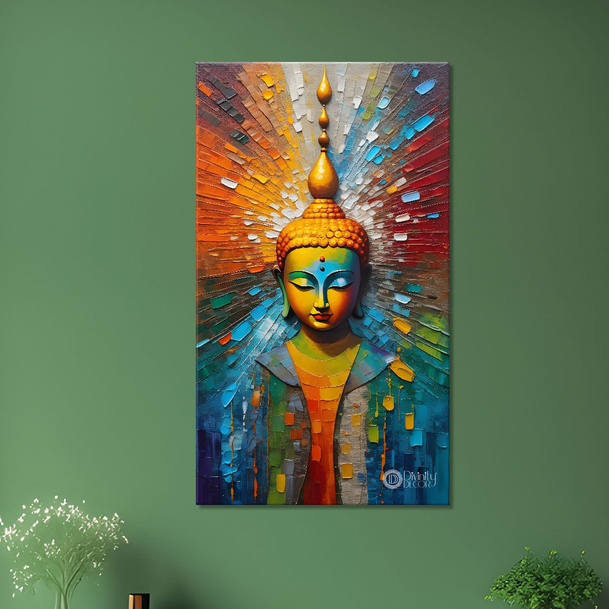 Golden buddha with colourful background textured painting - Buddha-V-20
