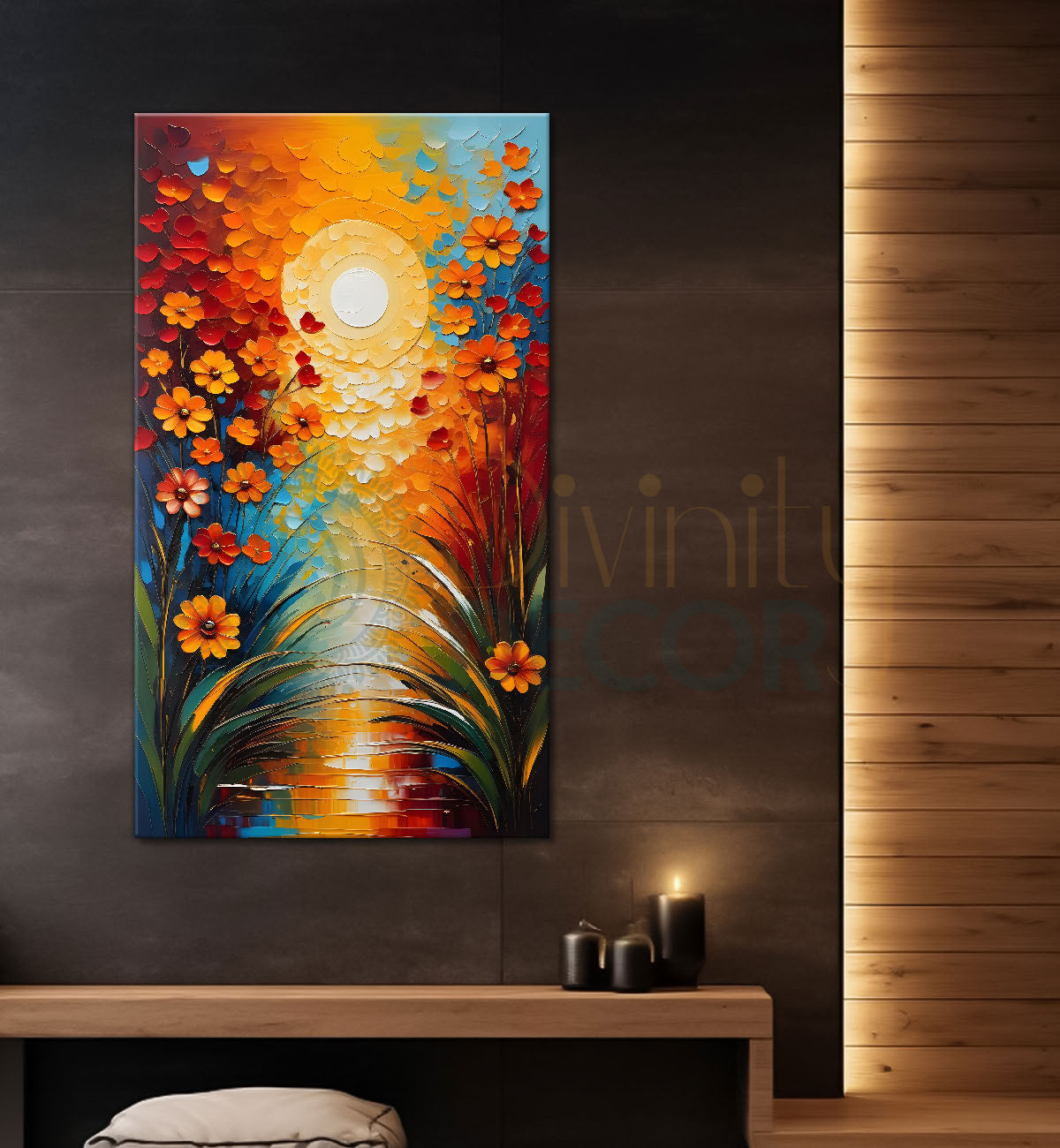 Orange flowers with sunrise textured painting - Flower-V-20