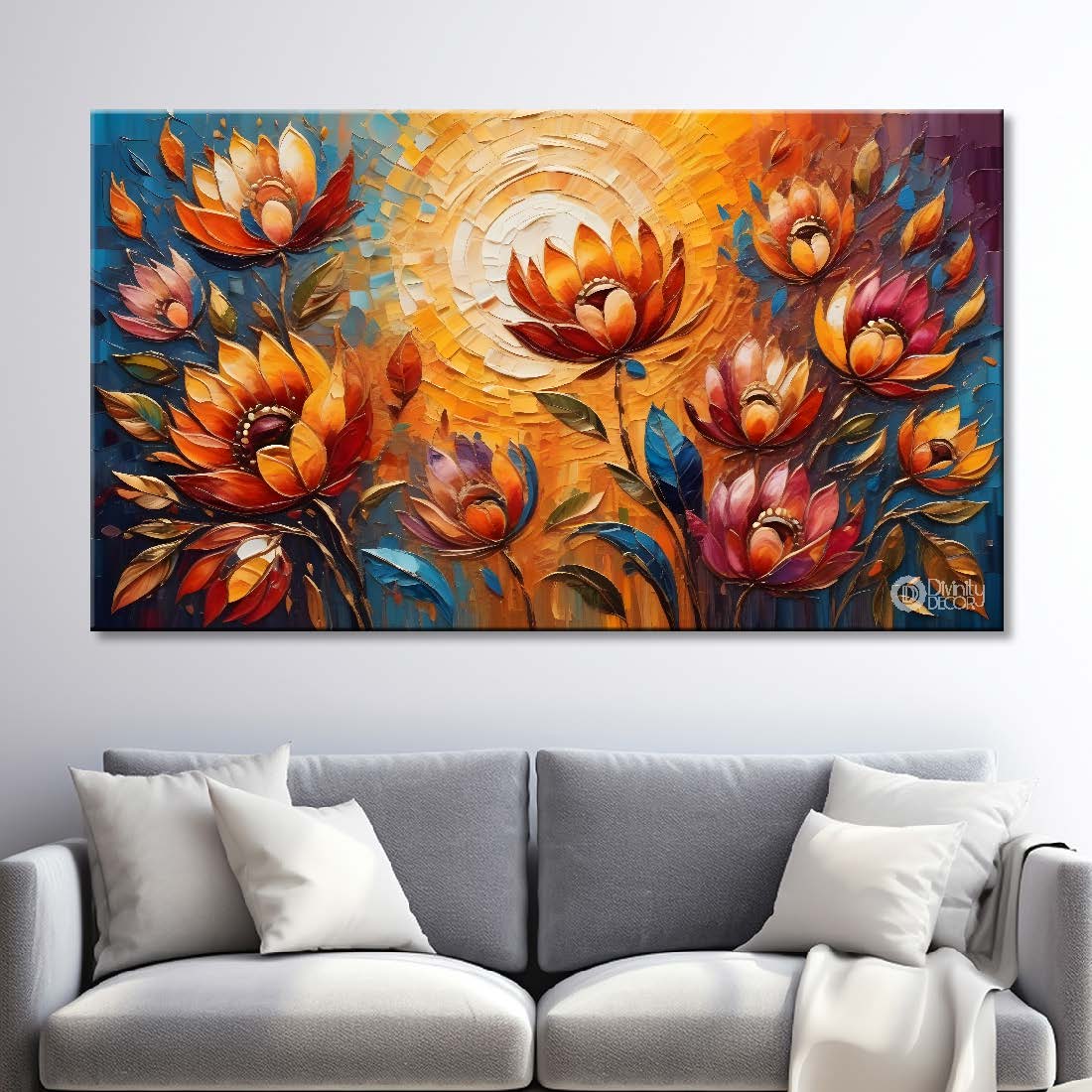 Orange flowers with light textured painting- Design - Flower-24