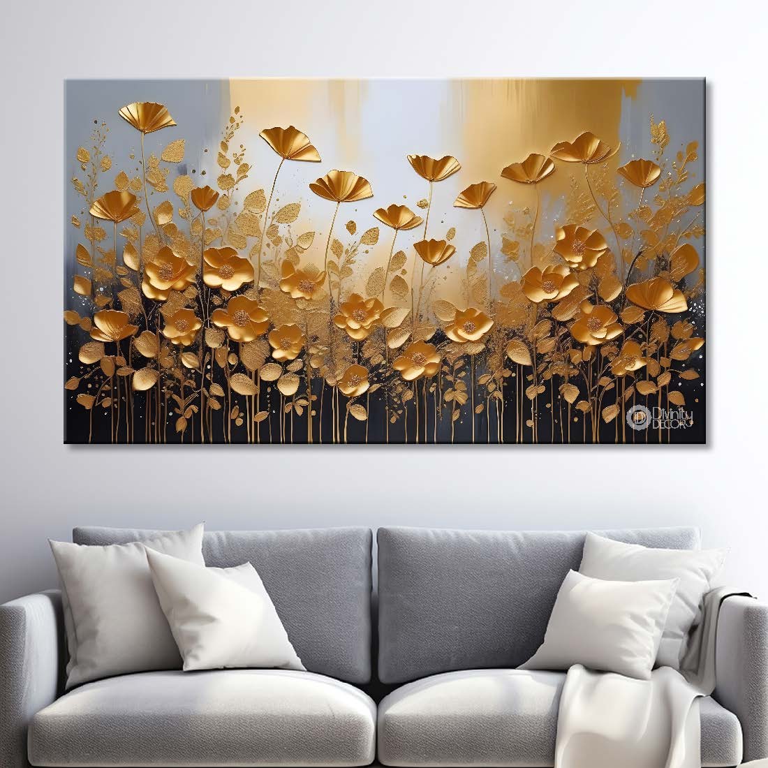 Golden flowers textured painting- Design - Flower-26