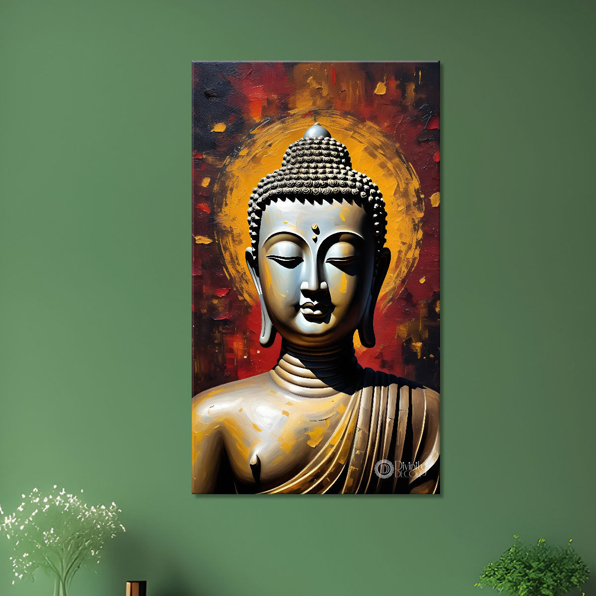 Golden buddha with colourful background textured painting - Buddha-V-26