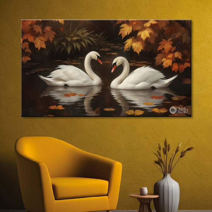 Two Swans floating in yellow textured art. - Design - Animal -27