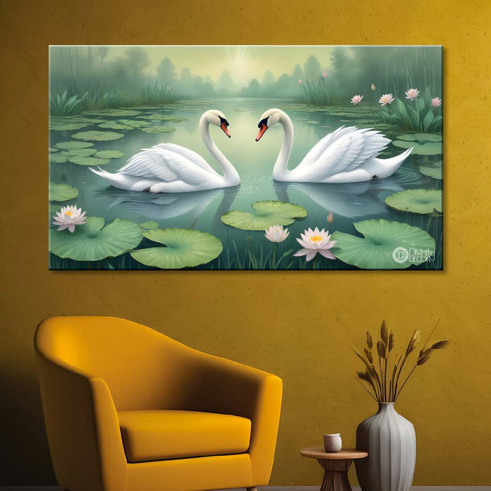 Two Swans floating with lotus textured art. - Design - Animal -29
