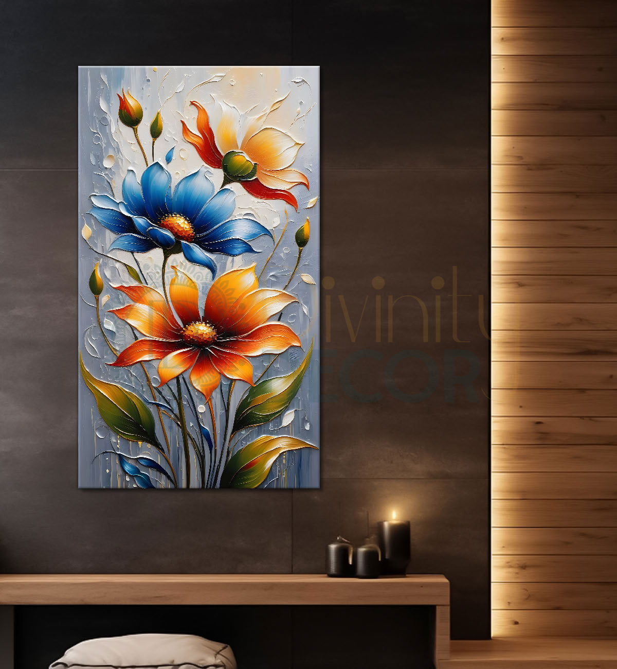 Colourful flowers in grey textured background painting - Flower-V-29