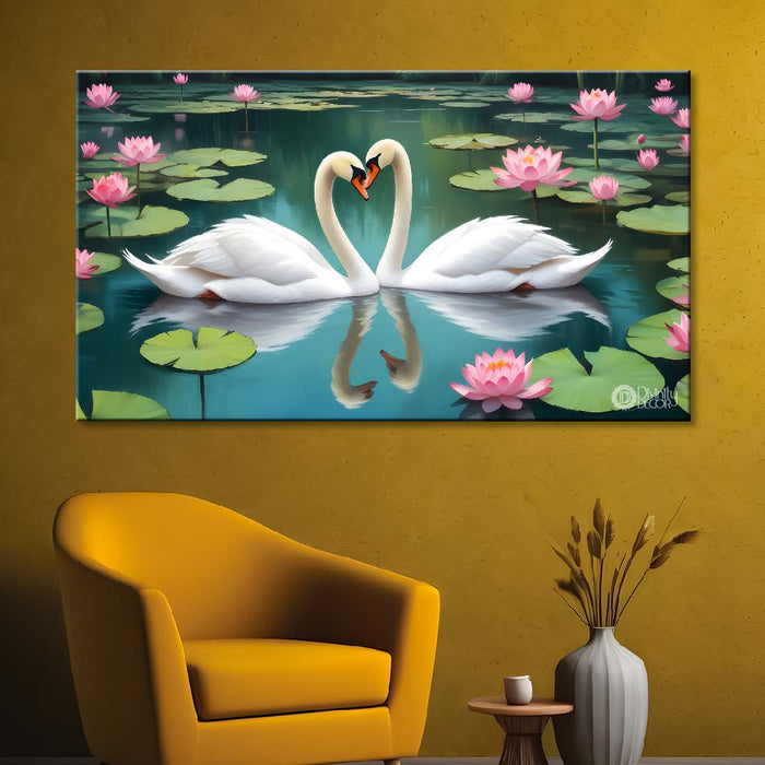 Two Swans floating with lotus textured art. - Design - Animal -31