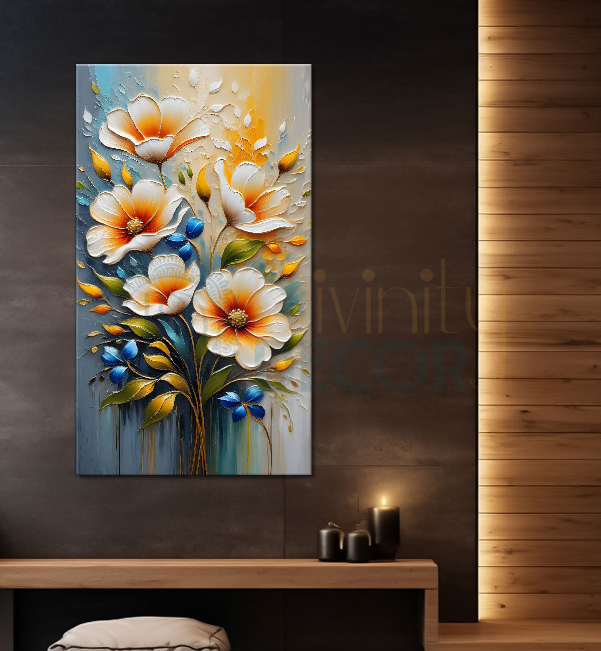 White flowers in grey textured background painting - Flower-V-31