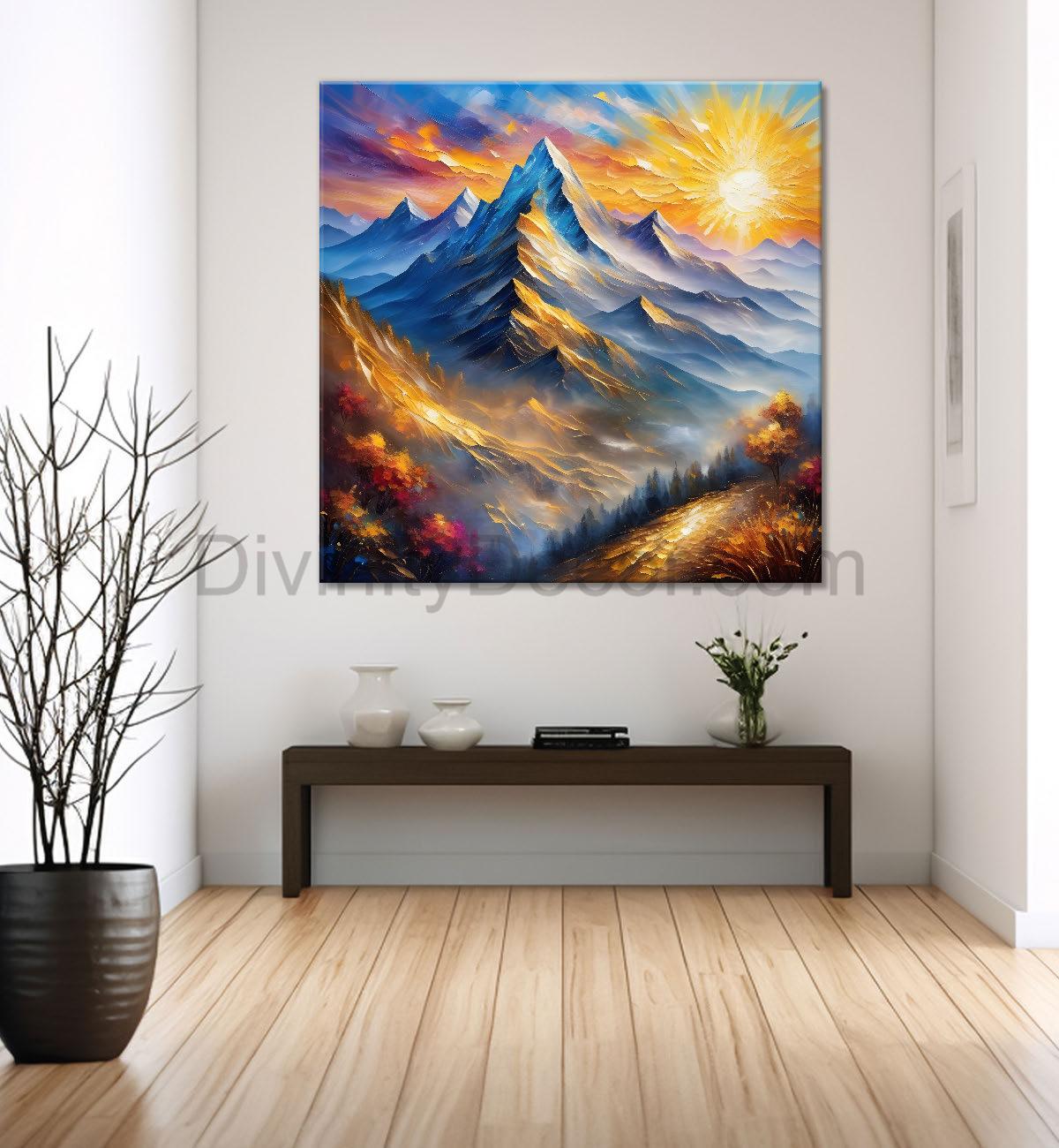 Mountains with moon in dark background painting Canvas Painting 24X24- Nature Art -S-37