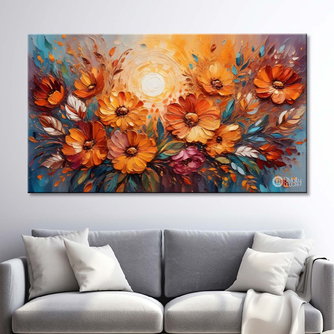 Colorful flowers with sunrise textured painting- Design - Flower-38
