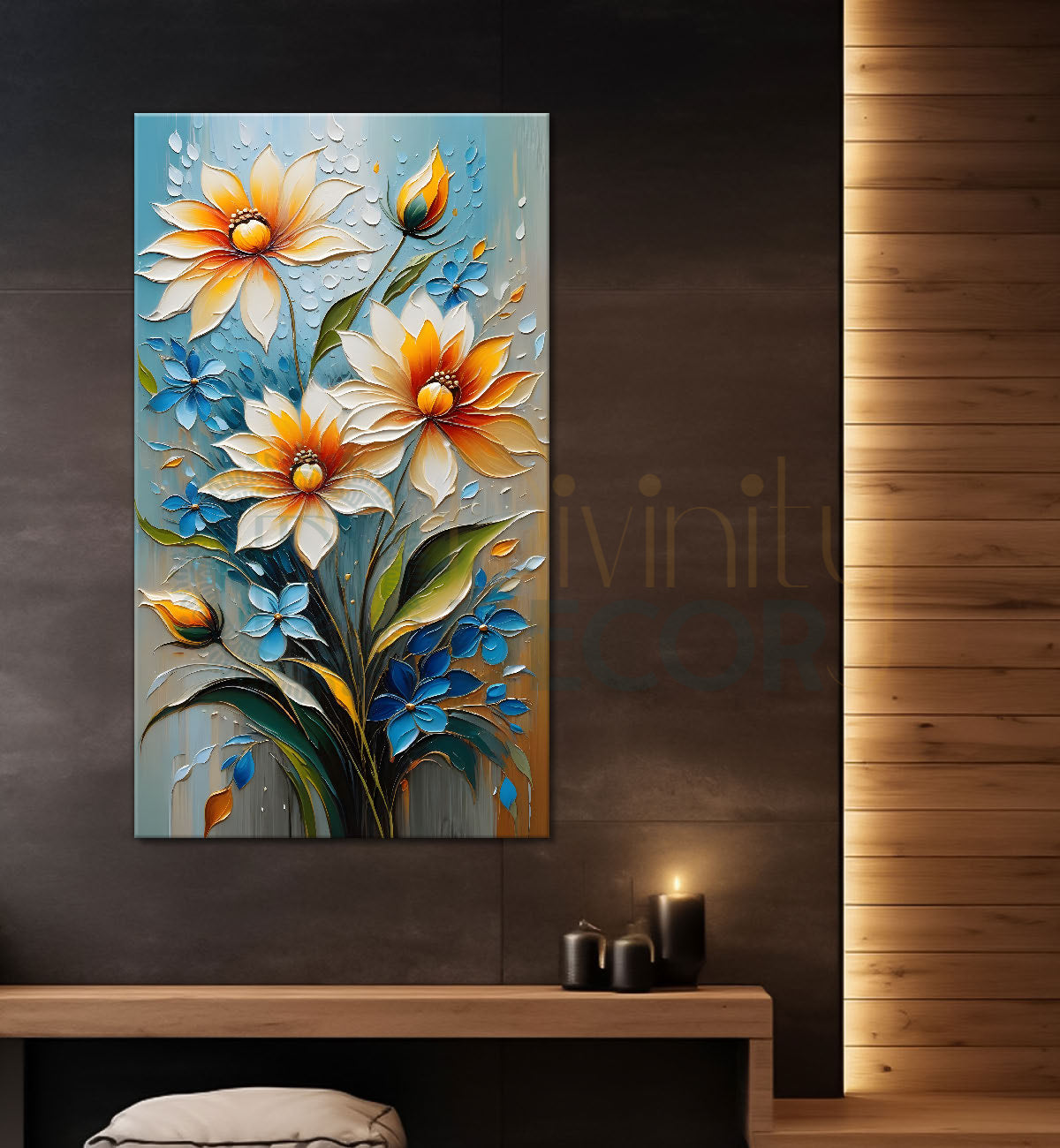 White flowers in grey textured background painting - Flower-V-38