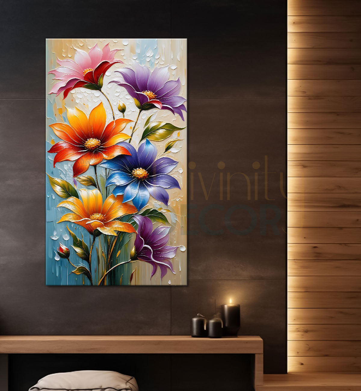 Colourful flowers in grey textured background painting - Flower-V-39