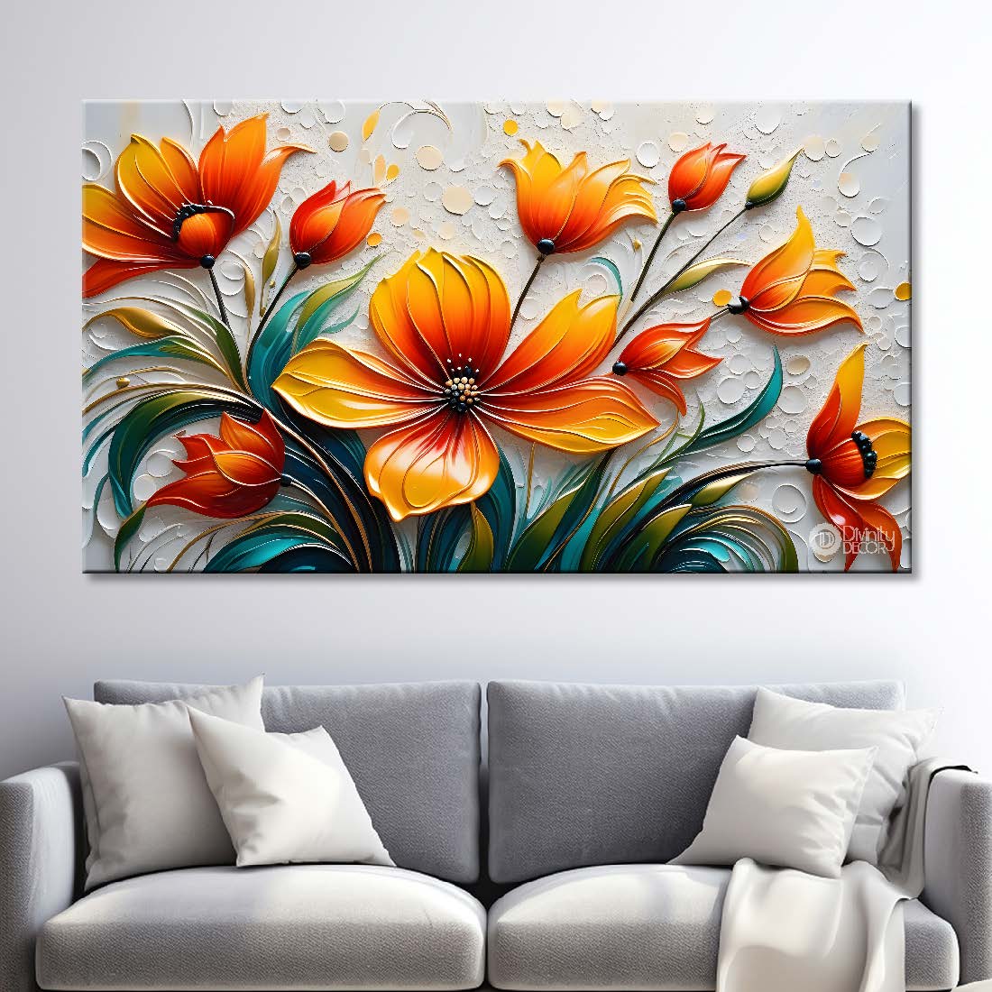 Orange flowers with bright textured painting- Design - Flower-40
