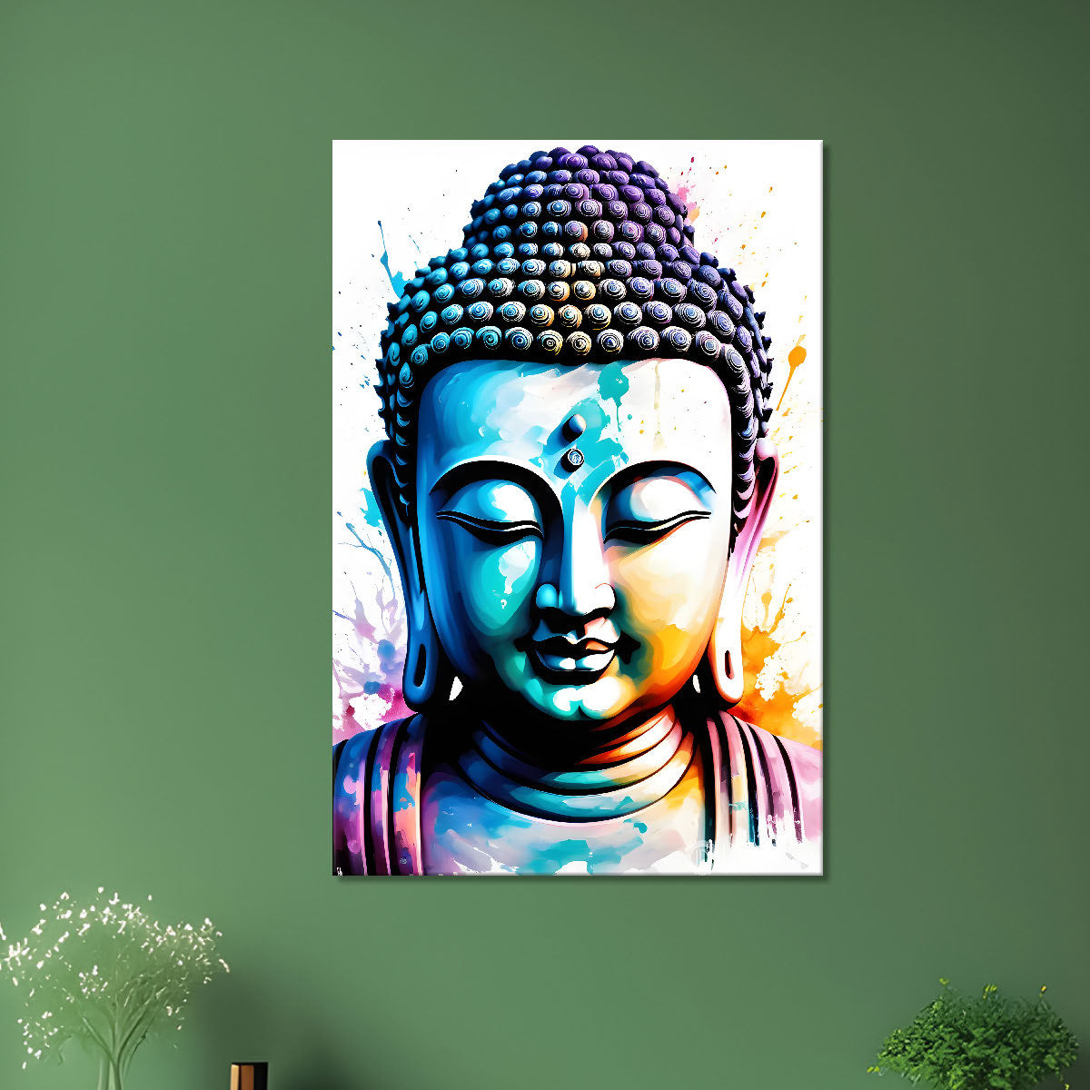 Buddha face in colourful water colour background textured painting- Bu ...