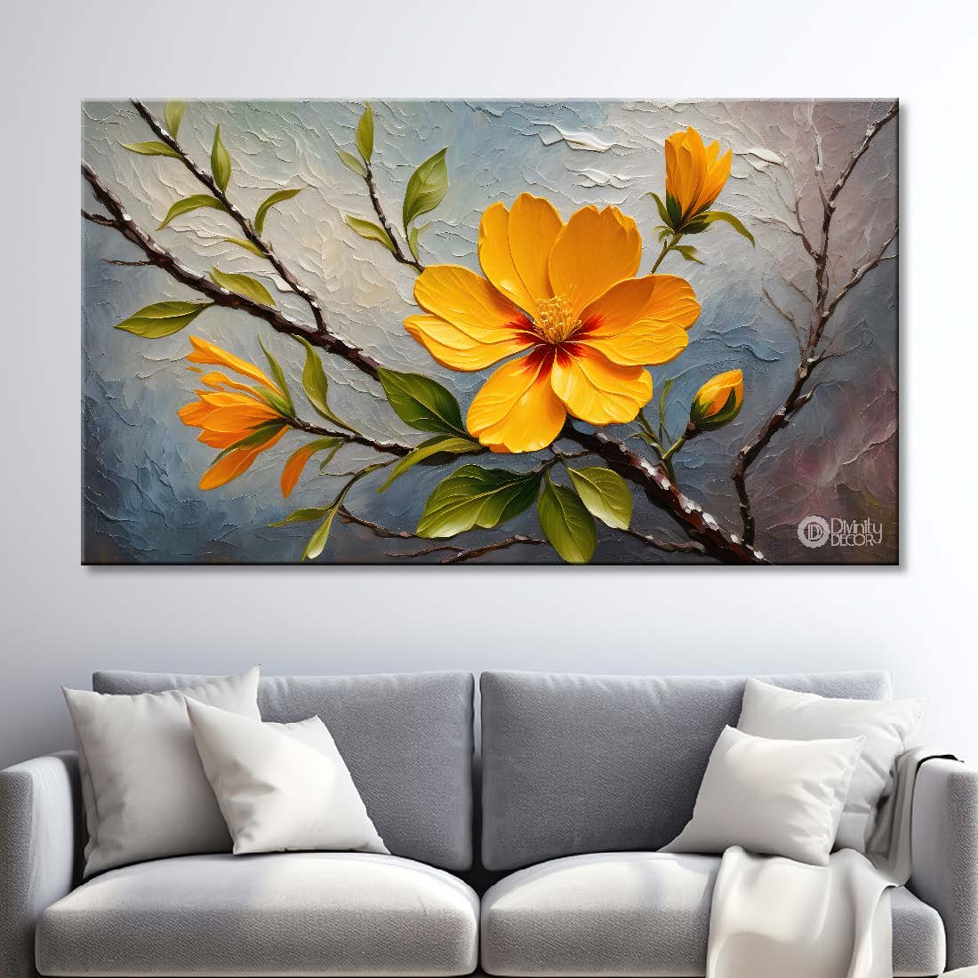 Yellow flowers textured painting- Design - Flower-41